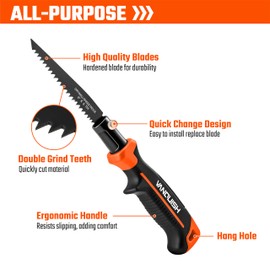 VANQUISH 3 in 1 Multi Blade Hand Saw, 6 inch Hacksaw with Replaceable Drywall Bi-Metal and Wood Blades for Cutting Metel, Drywall, Sheetrock, Wood, Plastic, Plywood 4869