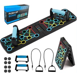 Push Up Board with Resistance Bands, 17 in1 Multi-function Foldable Press Up Board Portable Muscle Workout Push Up Board for Men Women Home Gym Fitness Equipment Set