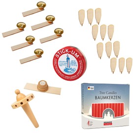 BRUBAKER Full Replacement Kit for 18" & 24" Natural Pyramid 12 Fans, 6 Candle Holder, Fan Blades Holder, Nub, Stick-Um Candle Adhesive and 20 Candles