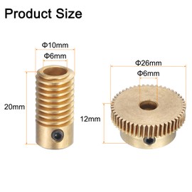 sourcing map Worm Gear Set - 0.5 Module 50:1 Reduction Rate 6mm Hole Dia Gear Shaft and 6mm Hole Dia Gear Wheel 50T Drive Gear Box (Brass)