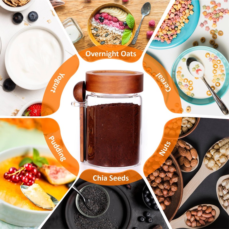 MOLADRI 18 oz/550 ml Glass Storage Canister with Airtight Wooden