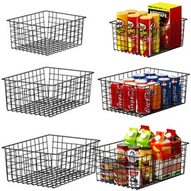 DecruKaltiz 6 Pack Metal Storage Baskets Heavy-Duty Wire Bins for Pantry Kitchen Bathroom Closet Garage Organization Stackable Rust-Resistant Multi-Purpose Organizer for Shelves Cabinets Countertops