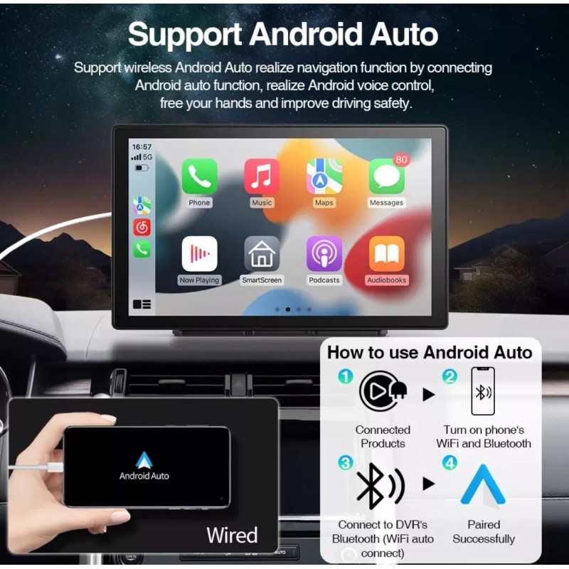 Wireless Apple CarPlay + Android Auto With 9” Touchscreen Monitor