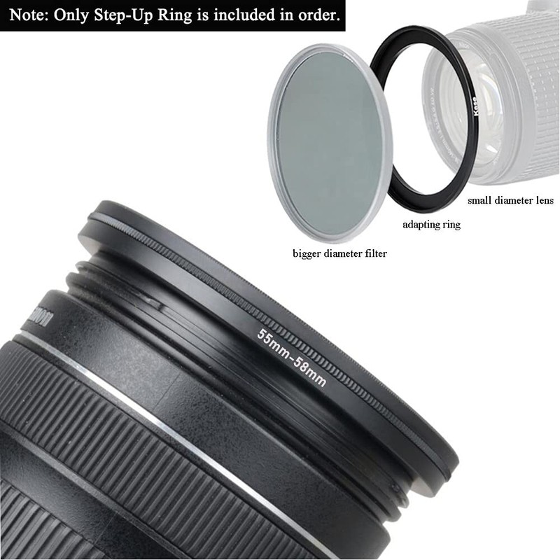 Step Up Ring 55-58mm (55mm Lens to 58mm Filter, Bonnet,