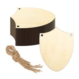 20pcs Wooden Shield Shapes Cutouts DIY Craft Embellishments Unfinished Wood Tags Ornaments for Birthday Holidays Decoration