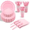 210PCS Pink Party Supplies Set, Disposable Dinnerware Set Serves 30,