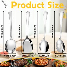 Serving Spoon, 4 PCS Spoons, Large Soup Spoons, Cutlery Set with Slotted Spoon and Serving Spoons, Table Spoons, Spoons Cutlery, Spoon Set for Serving Kitchen Cooking Restaurant Banquet