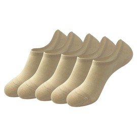 La Dearchuu Mens Cotton no Show Socks Low Cut Invisible Ankle Socks with non slip grip Mens Shoe Liner Socks, UK shoe size 8-10, Beige