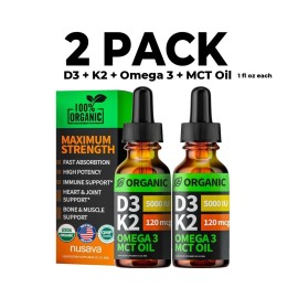 Nusava Vitamin D3 & K2 with Omega 3 & MCT Oil - 1 fl oz each, 2 PACK, unflavored