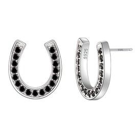EVER FAITH Horseshoe Stud Earrings 925 Sterling Silver Cubic Zirconia Lucky Horseshoe Earrings for Women Girls Clear Gold Tone, Sterling Silver Cubic Zirconia