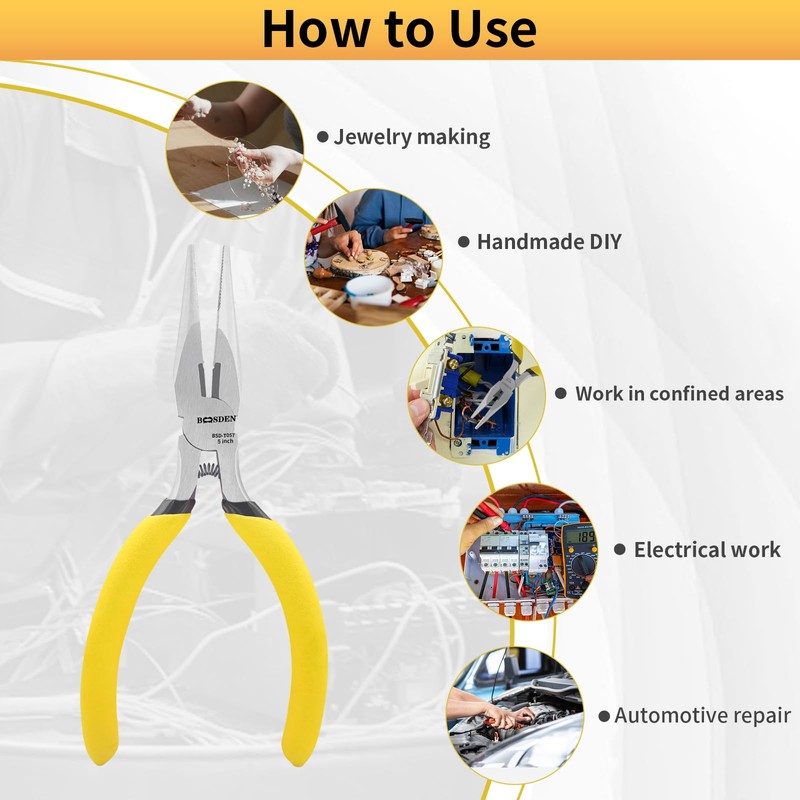 BOOSDEN 5" Needle Nose Pliers, Long Nose Pliers Set with