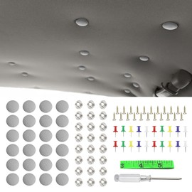 PACLVIO 60Pcs Car Roof Headliner Repair Kit, Car Ceiling Fabric Repair, Auto Roof Snap Rivets Retainer with Installation Tool, Universal for Interior Ceiling Cloth Fixing Repair Buckle (Grey Grid)