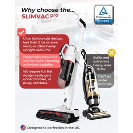 Roomie Tec SlimVac Pro Cordless Vacuum Cleaner for Home - 2200mAh Battery, High Suction Power, Lightweight, Detachable Handheld with HEPA Filter – Multi-Surface Cleaning for Carpets, Hard Floors, Cars