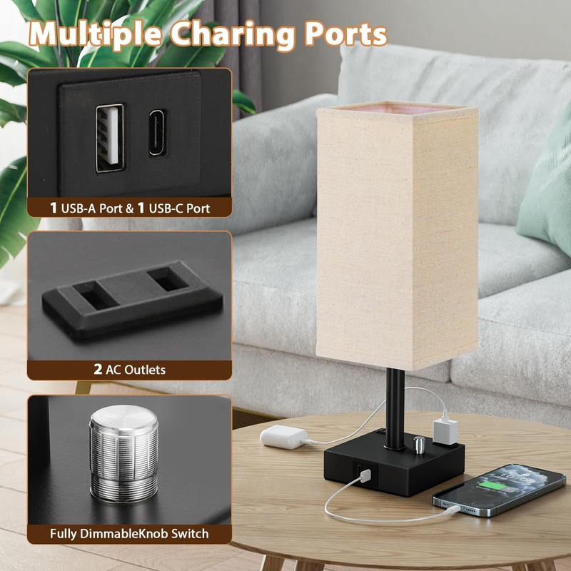 aooshine Fully Dimmable Nightstand Lamps Set of 2 - Table