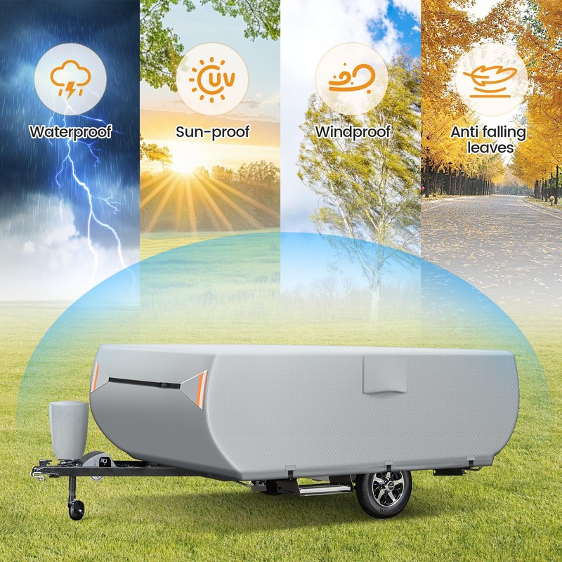 Pop Up Camper Cover 12'-14', Folding Camper Tent Trailer Cover，Extra-Thick