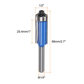 HARFINGTON Flush Trim Router Bit 1/4" Shank 1/2" Dia 1" Cutting Depth Top Bearing Flush Straight Cut Trimming Router Bits Carbide for Particle Board Plywood MDF Woodwork, Blue