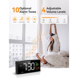 Netzu Alarm Clocks for Bedrooms, Digital Clock with Date Temperature and Weekday, Manual DST, Snooze, 2 Alarms, 4 Volumes for Living Room Home Bedside Desk (Black)