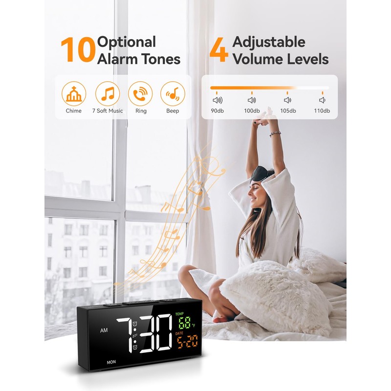 Netzu Alarm Clocks for Bedrooms, Digital Clock with Date Temperature