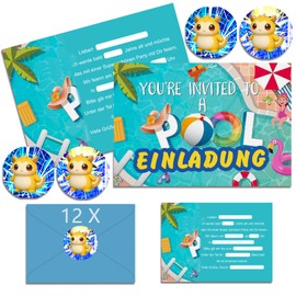 OSOFREE 12 x Invitation Cards Children's Birthday Boy with Envelope German, Children's Birthday Party Invitations, Cartoon Birthday Invitation Cards Set for Themed Party (12)