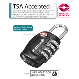 Fosmon TSA Accepted Luggage Locks, Resettable Multi-Use 4 Digit Combination Padlock, Zinc Alloy Shackle for Travel Bag, Locker, Backpack - Black