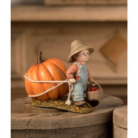 Bethany Lowe Paulie Pulling Pumpkin Figurine, Resin, Multicolor