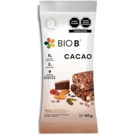 BIO B |12 Barras Cacao a base de nueces con 6g proteína Plant-Based | solo 2g de azúcar | sin lácteos, sin gluten