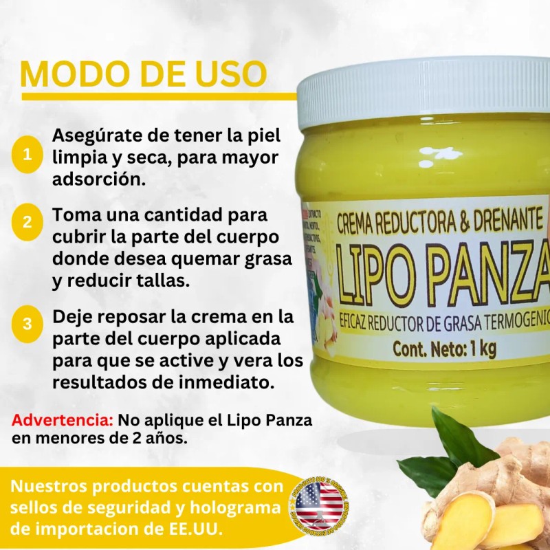 Crema Reductora Temogenico Lipo Panza Chupa Jengibre