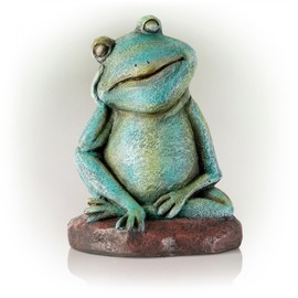 Alpine Corporation 15" Tall Indoor/Outdoor Thinking Frog Garden Statue Decoration, Green