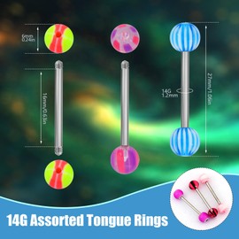 WMHSO Tongue Rings, 100 Pieces, Multi-Coloured Acrylic and Surgical Steel, 16mm Length (Steel Bar)
