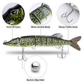 Goture 1 Pc Slow Sinking Bass Fishing Lure, Fishing Lures for Freshwater and Saltwater, Lifelike Swimbait for Bass Trout Crappie, Slow Sinking Bass Fishing Lure, 8 Inches Style C