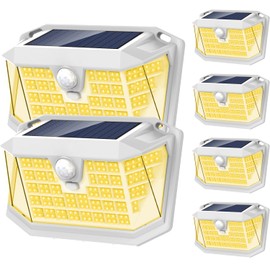 Solar Outdoor Lights 6 Pack, 188 LED/3 Modes, Wireless Motion Sensor Outdoor Lights, IP65 Waterproof Solar Powered Security Lights, Solar Flood Lights for Outside Yard Garden Garage Fence(Warm White)