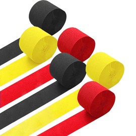 6 Rolls Black Red Yellow Crepe Paper, Crepe Tapes, Crepe Paper Streamers Decoration (4.5 cm x 25 m)