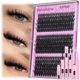 TNFVLONEINS Lash Clusters Kit Wispy Lash Extension Kit Spiky Eyelash Extension Kit Fluffy Eyelash Clusters DIY Individual Lashes Kit Soft Cluster Eyelash Extensions (10-16MM,3 Styles)