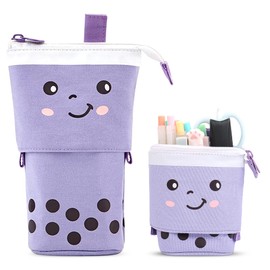 Pencil Case Cartoon Pencil Holder Cute Pencil Case Cosmetic Bag Organiser Standing Pencil Bag Stationery Case Gift for Student Teenager Girls Adult School Office, Purple, playful