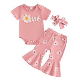 MAHUAOYIXI Baby Girl 3Pcs 1st Birthday Outfits Strawberry Print Short Sleeves Romper with Elastic Long Pants Set Headband Toddler Clothes Girls Birthday Gift (Pink, 6-12 Months)