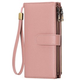 GOIACII Womens RFID Blocking Large Capacity Leather Ladies Wallet with Multiple Card Slots and Zipper Coin Purse, A17 Tarot Pink, Vintage