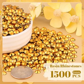 1500PCS 6mm Resin Rhinestones Bulk for Crafting (Gold), Flatback Bedazzling Crystals for Crafts DIY Nail Decoration, Gems Charms for Tumbler Shoes Clothing Fabric with Pickup Pen and Tweezers