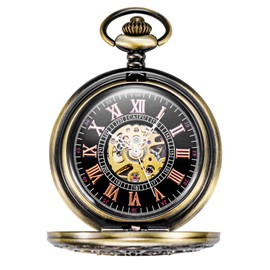 TREEWETO Steampunk Copper Case Skeleton Mechanical Pocket Watch Men's Watches