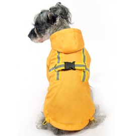 PUPTECK Dog Raincoat for Small Medium Dogs, Waterproof Dog Rain Jacket with Hood & Harness Built-in, Slicker Poncho Reflective Dog Vest Clothes for Rainy Snowy Winter Cold Days, Yellow, L