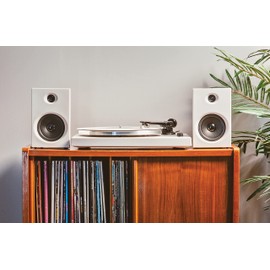 Crosley T150B-WH Modern 2-Speed Bluetooth Turntable System with Variable Weighted Tone Arm and Stereo Speakers, White