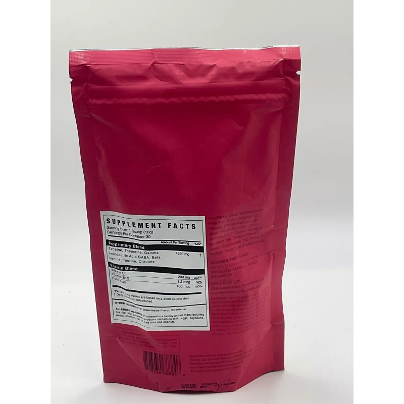 Karma Pre-Workout Watermelon Drink Mix W/ Caffeine, Theacrine, Vitamins, Ex