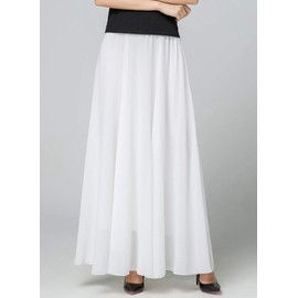 Women's Chiffon Long Skirt Beach Skirt Maxi Skirt Chiffon Skirt Women's Skirt for Summer Beach Everyday Party Skirt Length 90 cm / 100 cm - Plain, White (skirt length 90cm)