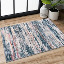 SIILOOM Teal Blue Red Gray Multi 5x7 Modern Abstract Area Rug for Bedroom, Large Super Soft Washable Rug with Non-Slip, Non-Shedding Throw Rugs for Living Room, Indoor Door Mat for Office Home Décor