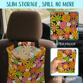 KXWQTRDD Car Garbage Bag Colorful Vintage Groovy Flowers Drawstring Car Trash Bag Hanging for Back Seat with Adjustable Buckle Canvas Vehicle Trash Can Easy-to-Install