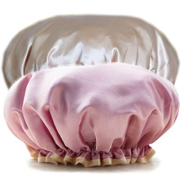 Glamza Luxury Waterproof Shower Cap Women Cute Elasticated Reusable Salon Hat Protector (Gold)