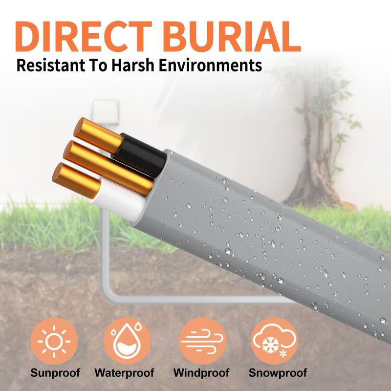 14/2 UF-B Wire 50FT Pure Copper Direct Burial Cable, Sunlight