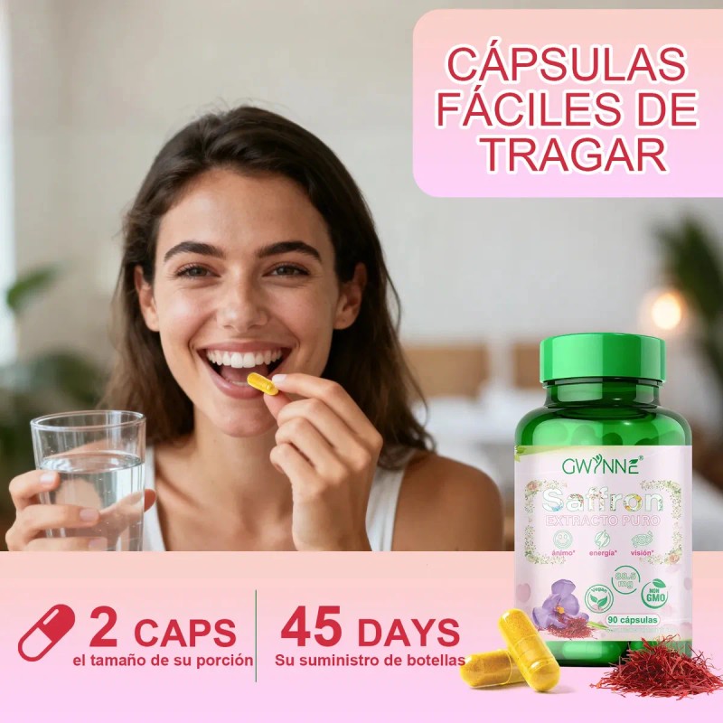 Gwynne Azafrán Puro Orgánico 5mg Extracto Saffron Feliz Aumentar Energía
