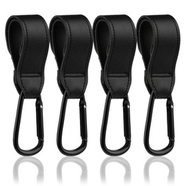 Pack of 4 Pram Hooks for Bags, Pram Bag Holder Made of Leather, Pram Hooks for Changing Bags, Universal Pram Trailer, Pram Accessories, Bag Hook (Black)