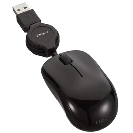 Nakabayashi Digio2 Mouse, Small, Retractable, Wired, 3 Buttons, Blue LED, Black Z8641