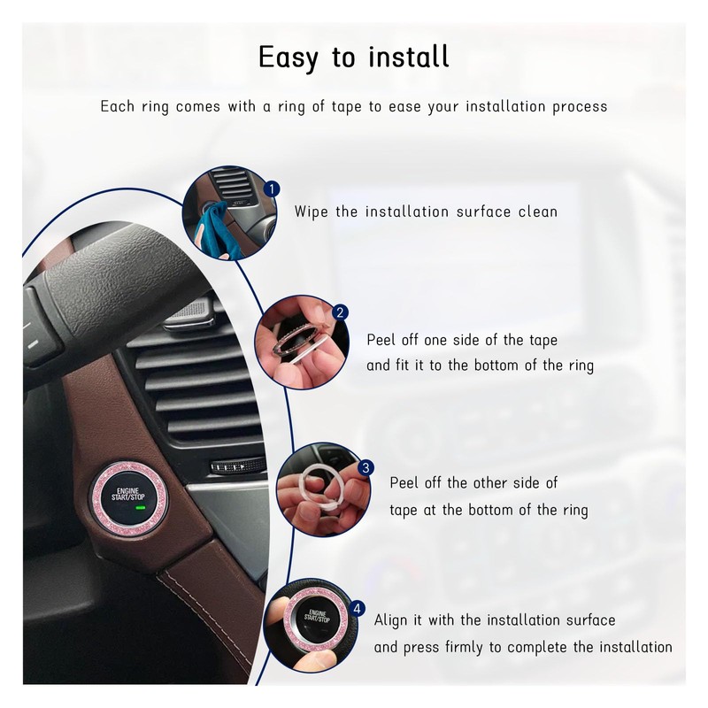 Dickno Bling Crystal Double Rhinestone Car Engine Start Stop Decoration